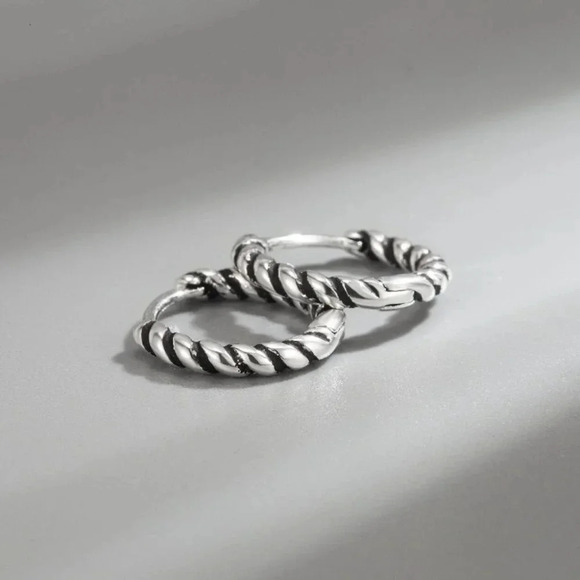 925 Sterling Silver Small Huggie Hoop Earrings Textured Huggies - Picture 4 of 6